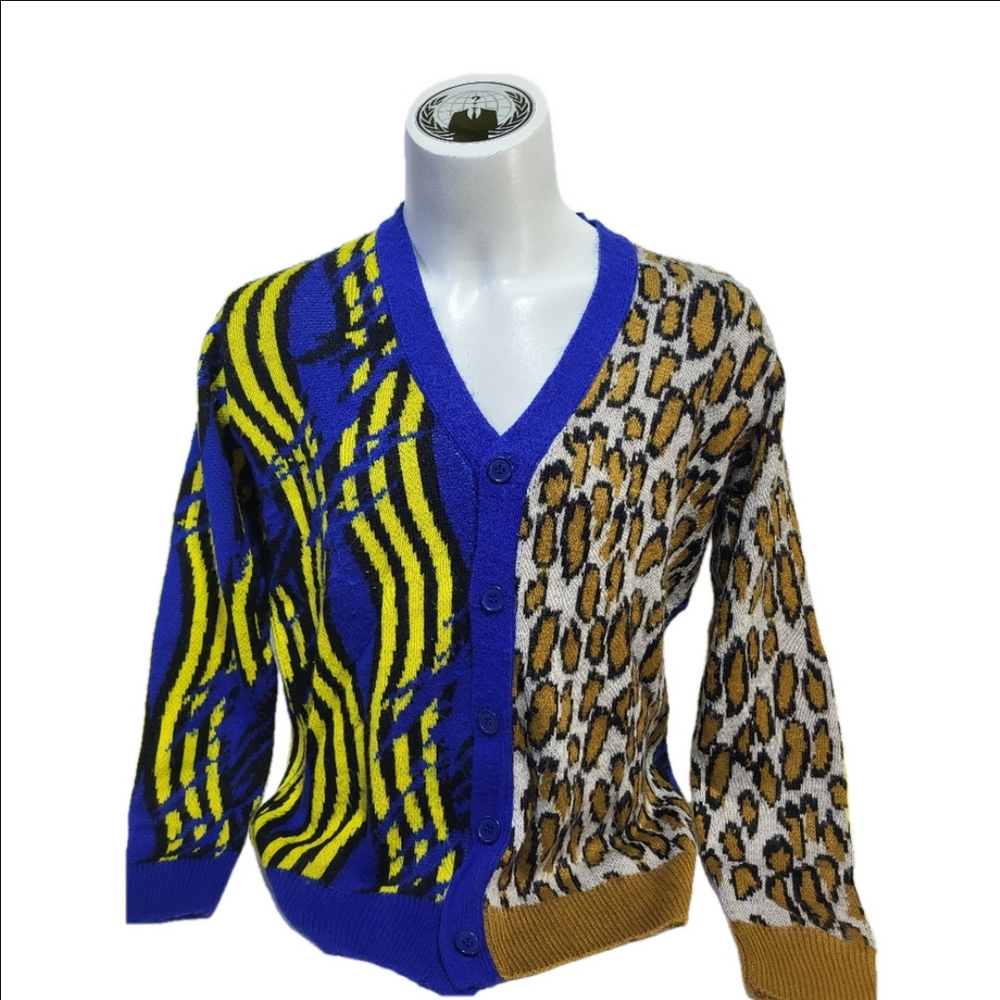 Topman Vibrant Blue and Animal Print Cardigan